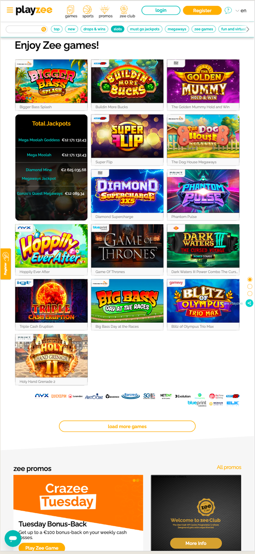 Playzee Casino mobile lobby